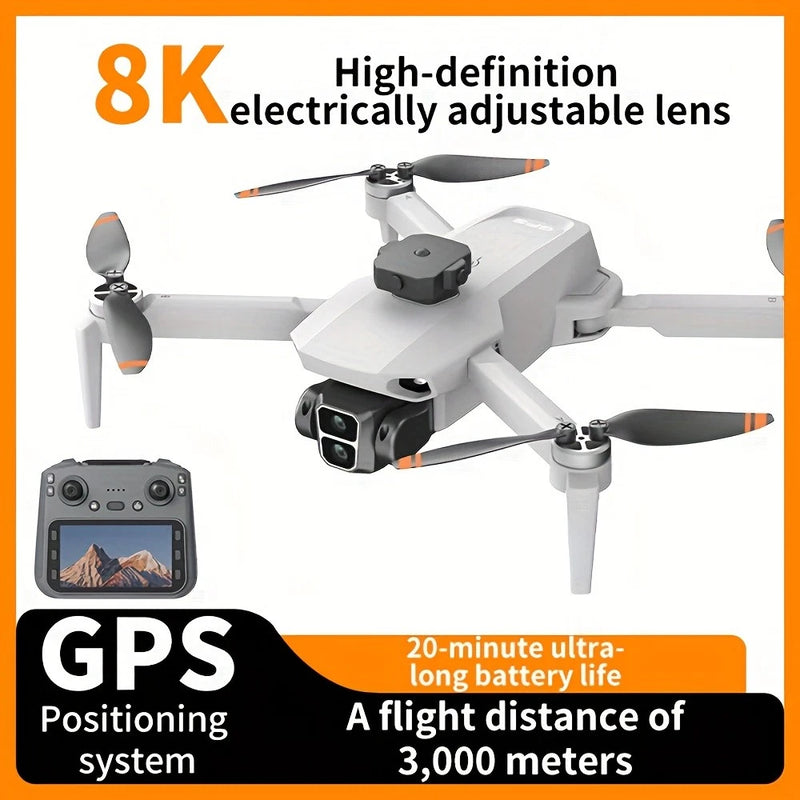 GPS quadcopter camera drone with foldable propellers and handheld controller screen