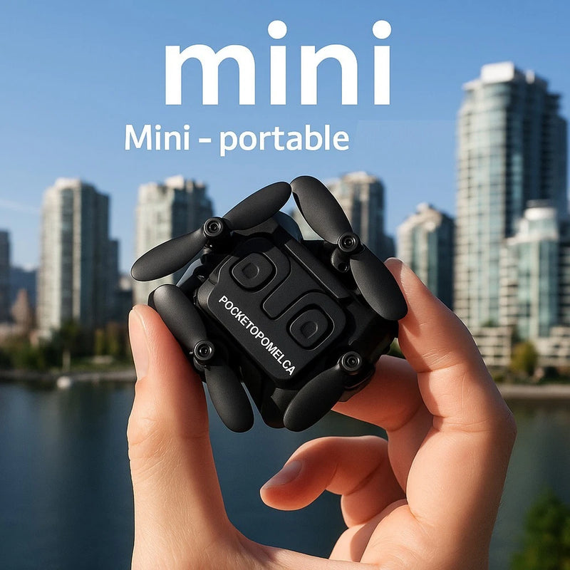 Mini 2.4G quadcopter RC drone with LED, black, held in hands