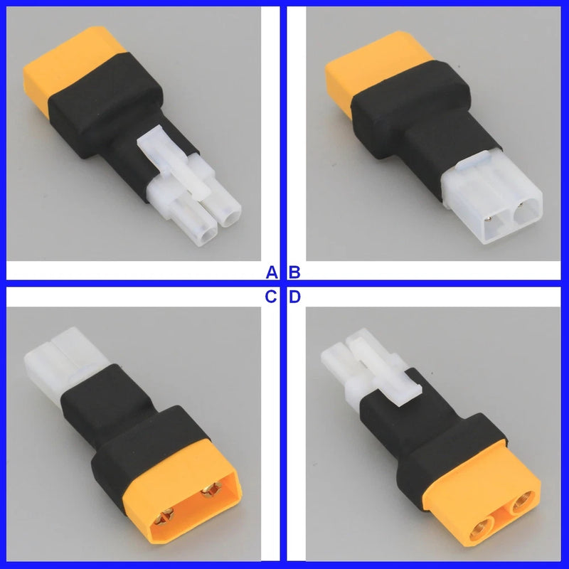 XT90 no-wires battery adapter with black connector and yellow XT90-style plug