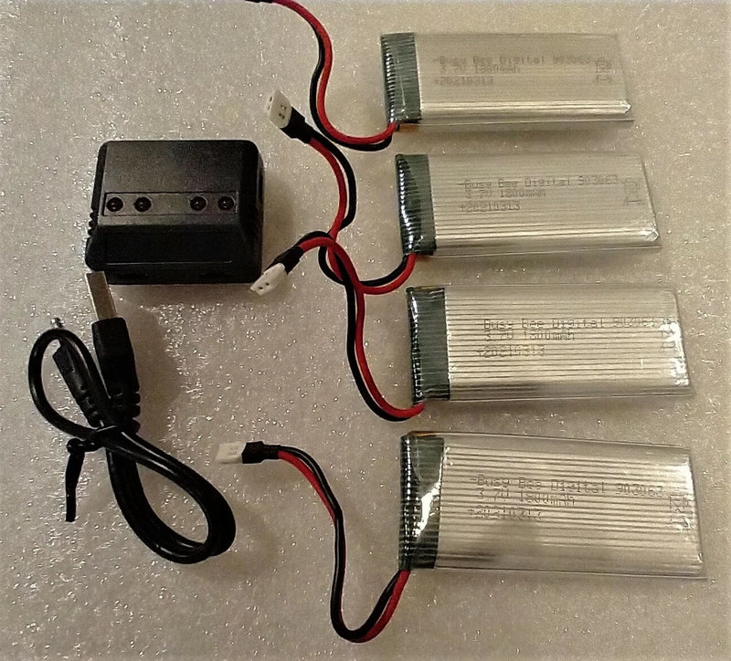 Fly Longer - (4) High Capacity DRONE BATTERIES 1800mAh for quadcopter + Charger Battery