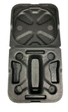 Black protective foam cutout insert with central drone-shaped cavity