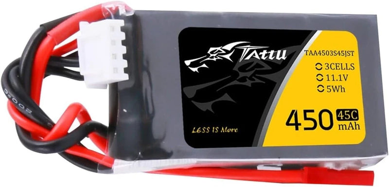 450mAh 11.1V 3S LiPo battery pack with JST plug, red/black leads