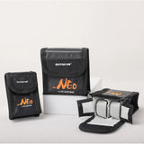 Black nylon battery storage case with flap, modular inserts and open compartment