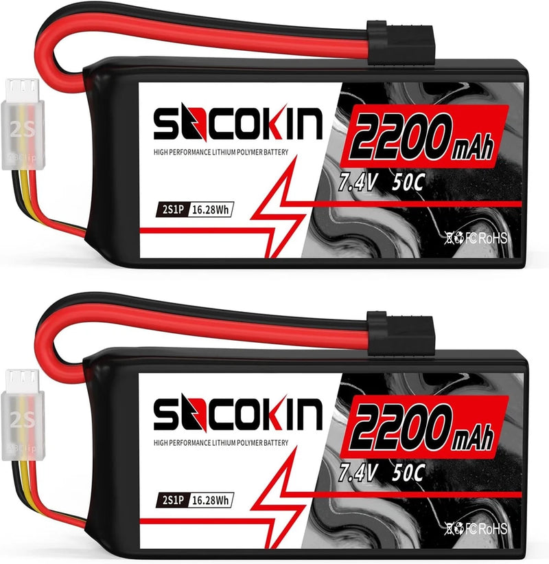 2S Lipo Battery 7.4V 50C 2200mAh Batteries with TR Connector Plug Soft Case