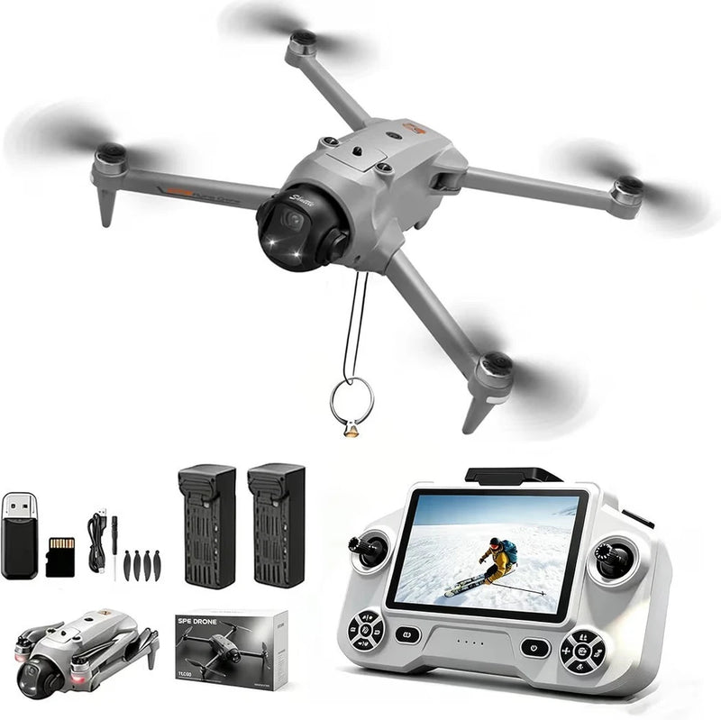 Gray GPS 4K camera drone with gimbal and controller with 4.3-inch screen