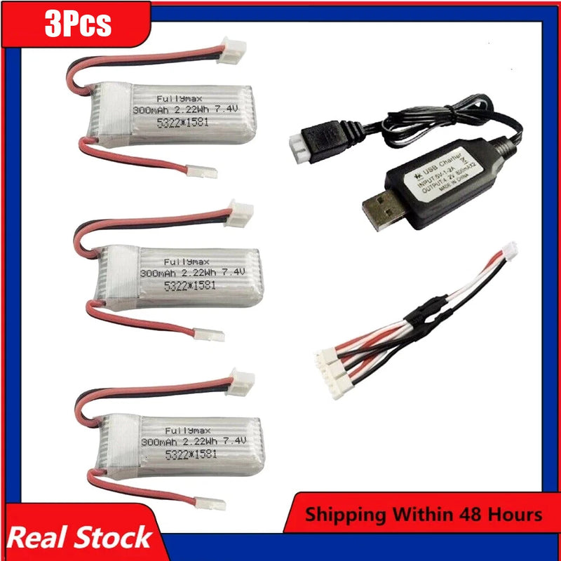 7.4V 300mAh 30c Li-Po Battery + USB For WLtoys F959 XK DHC-2 A600 RC Airplane Battery