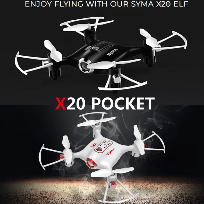 Mini RC quadcopter drone, black and white, four-propeller foldable design