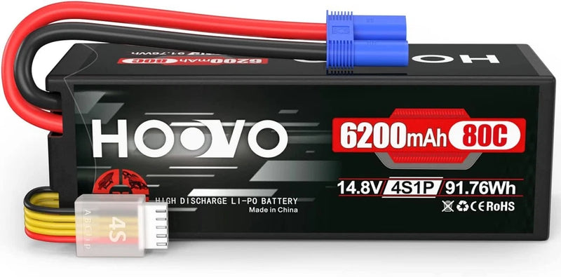 4S 14.8V 80C 6200mAh RC Lipo Battery Hard Case with EC5 Connector 1 Pack Battery