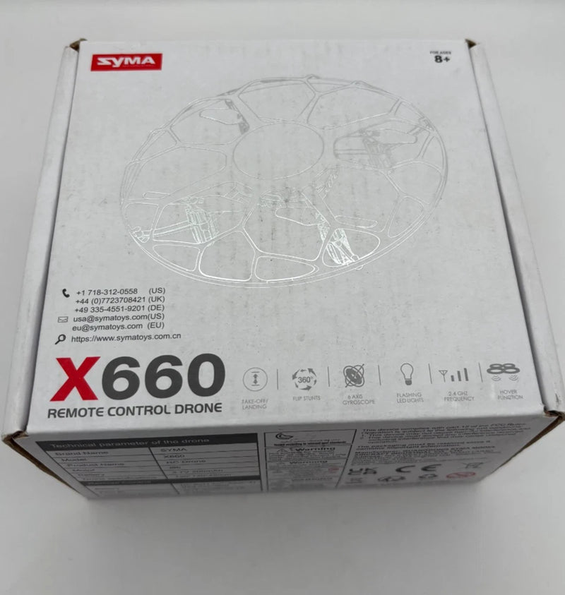 Syma X660 mini LED remote control drone box, black quadcopter packaging