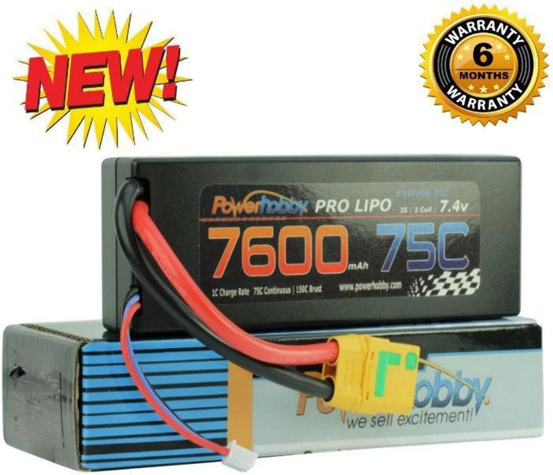 7600mAh 2S 7.4V 75C Hard Case LiPo XT90 Plug Powerhobby PHB2S760075XT90 Battery
