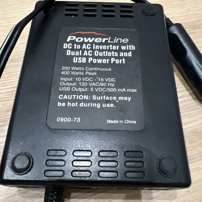 PowerLine Mobile AC Outlet 200W DC to AC Converter 0900-73 USB Power Port Tested