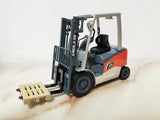 1/18 diecast battery forklift model, red and gray with black mast and forks