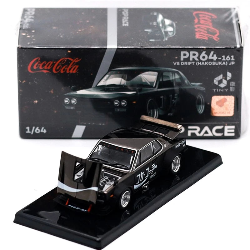1:64 black chrome drift race model car on black display base