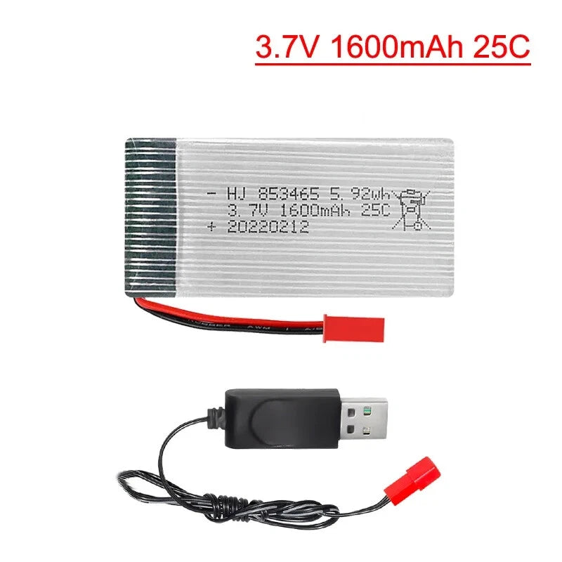 1x 3.7V 1600mAh Lipolymer 25C Battery For drone Quadcopter Helicopter JST plug