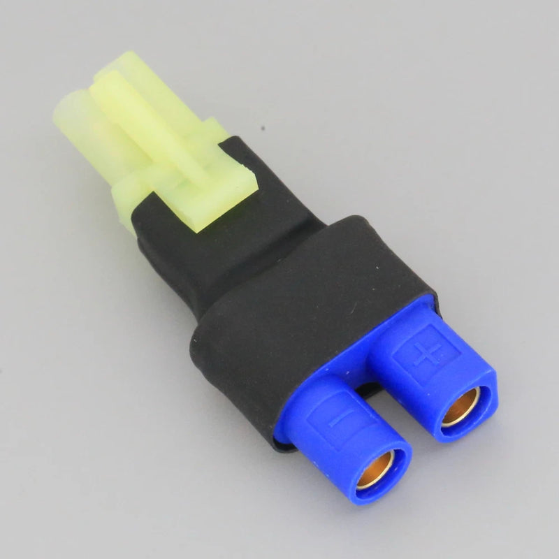 RC battery adapter, black housing with blue dual female EC3-to-mini Tamiya connector