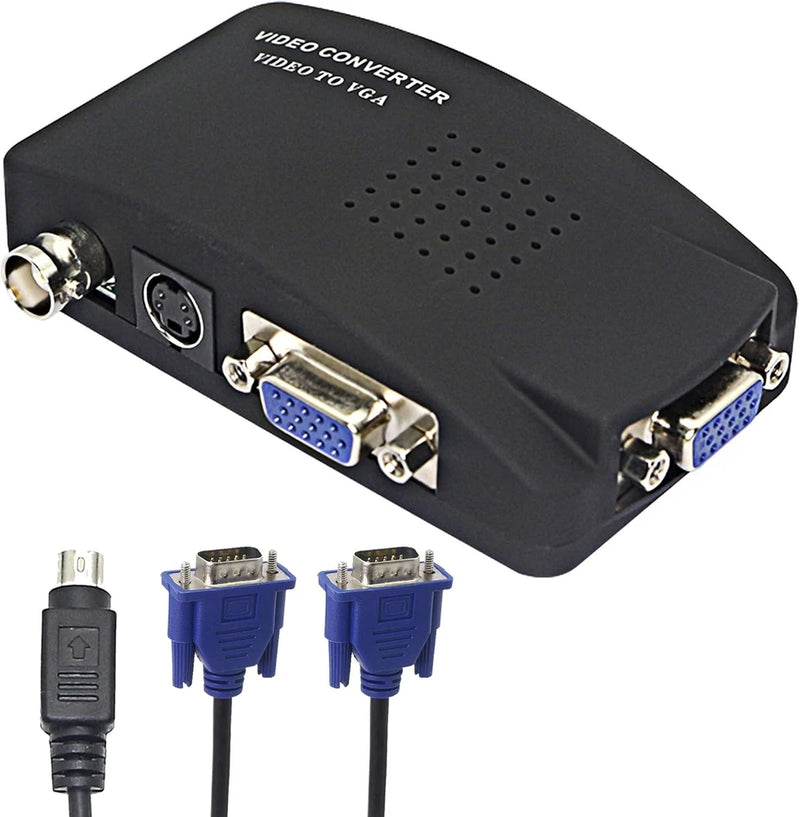 XMSJSIY BNC to VGA Video Converter, S-Video Input to VGA Output, Supports PAL/NT