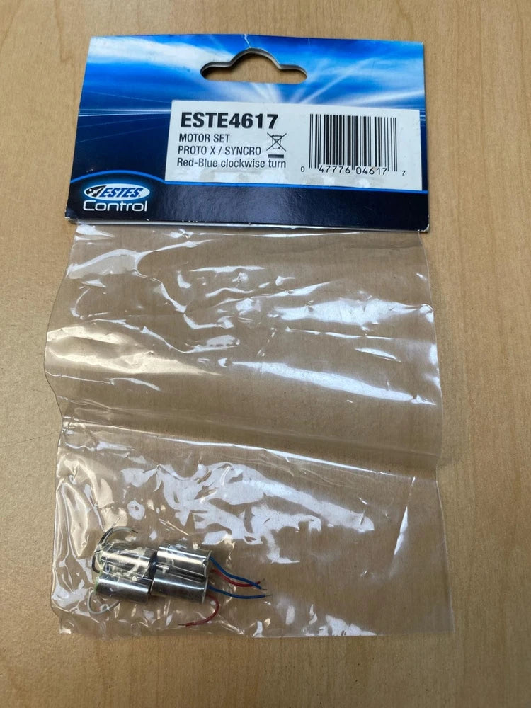 ESTES ESTE4617 motor set with red-blue wires, sealed in clear plastic bag