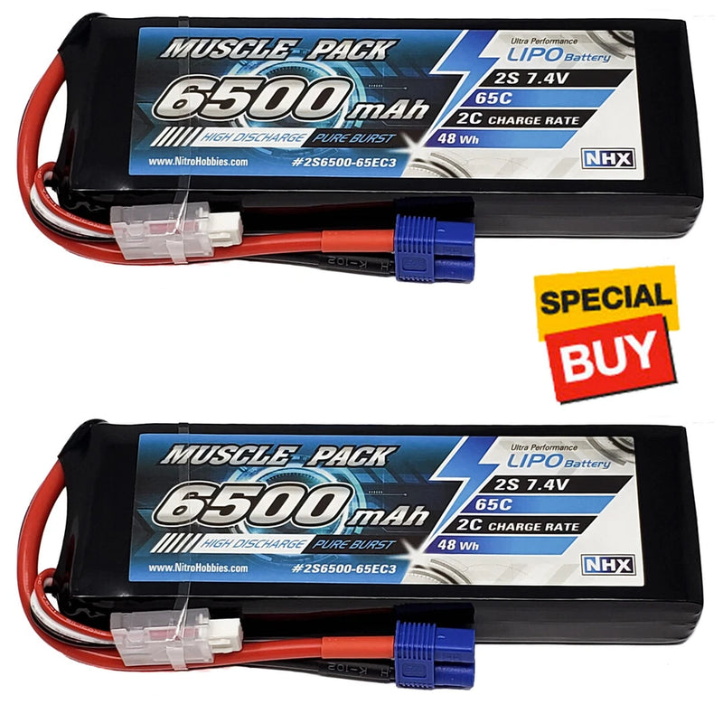 NHX Muscle Pack 2S 7.4V 6500mAh 65C Lipo Battery (2) w/ EC3 Connector Battery
