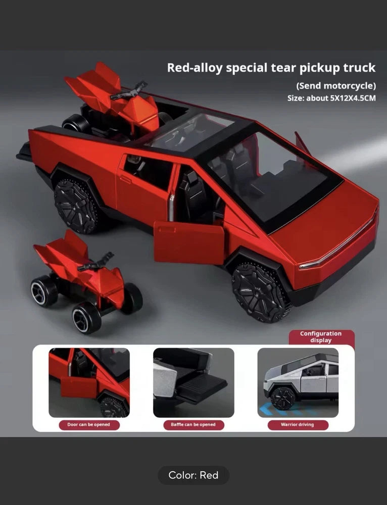 Cybertruck Toys off Road Vehicle Die Cast Model Car Beach Motorcycle Hobby Red