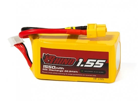 Rhino 1550mAh 4S 50C Lipo Battery Pack w/XT60