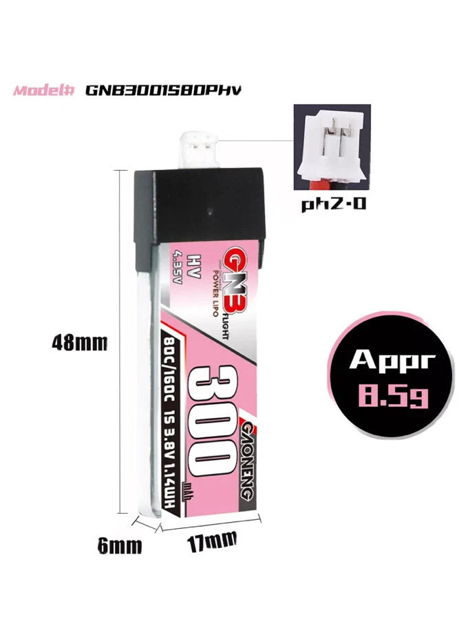 GNB Gaoneng 1s 300mah 80c/160c HV PH2.0 lipo battery Blade Mcpx V1 V2 5pcs Battery
