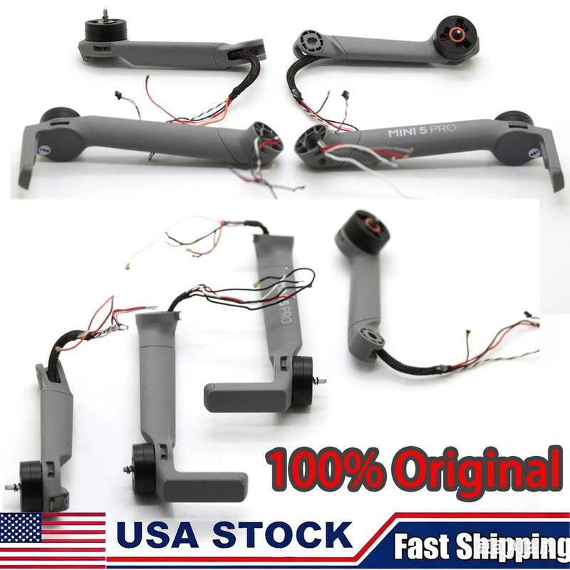 Grey drone arm cover shells with motors and wiring harnesses, front and rear set