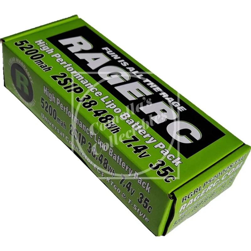 Hard-case LiPo battery pack with green label, 2S 7.4V 5200mAh 35C, EC3 plug
