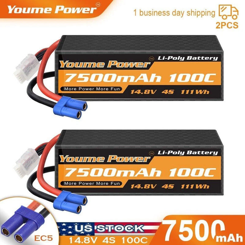 2x 14.8V 4S 7500mAh LiPO Battery Hard Case for RC Car Truck Buggy Tank Boat UAV