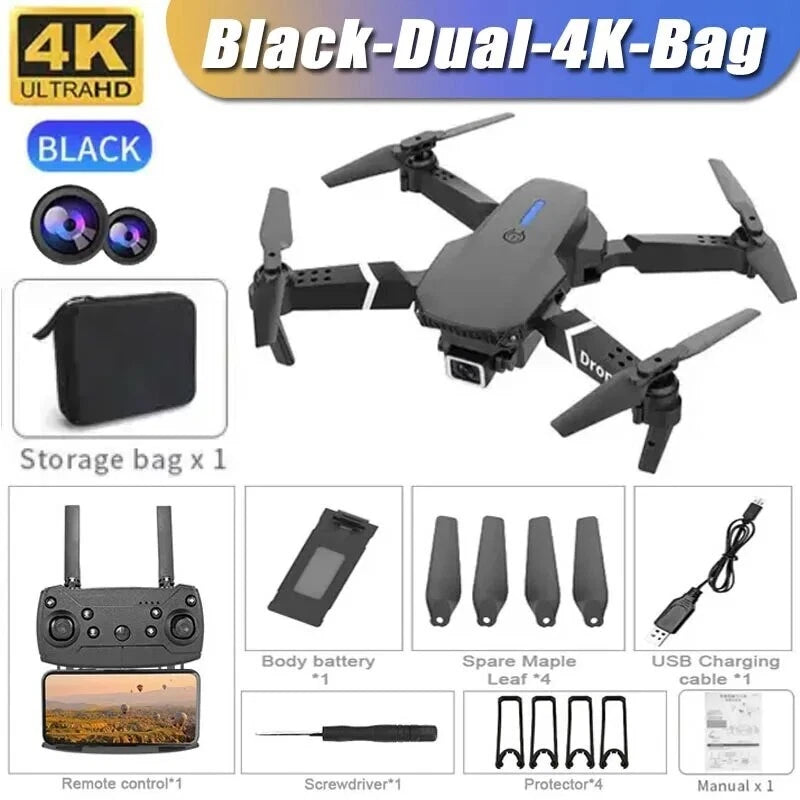 RC quadcopter drone kit with dual cameras and storage bag