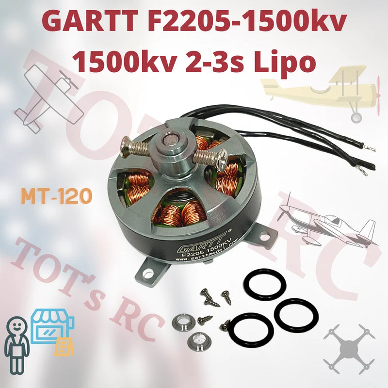 GARTT brushless outrunner motor, round silver can with copper stator and wires