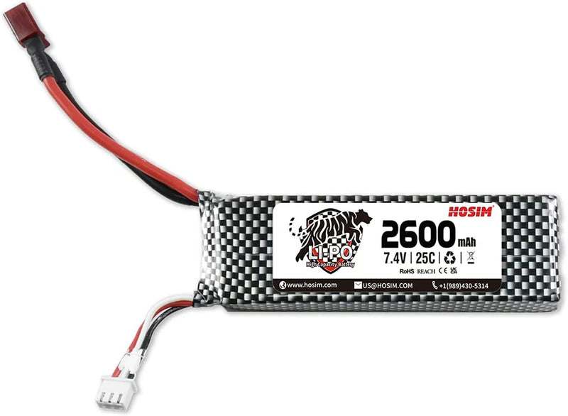 Hosim 2600mAh 7.4V Li-Po Battery for RC X07 Truggy High Speed RC Truck Accessory Battery