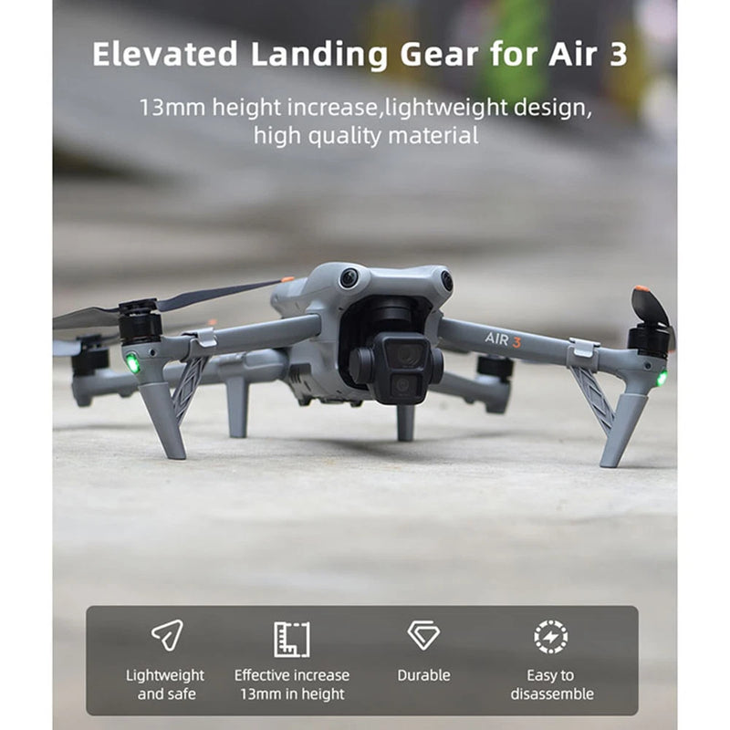 Drone landing gear heightening bracket extension, showing elevated legs on Air 3 drone