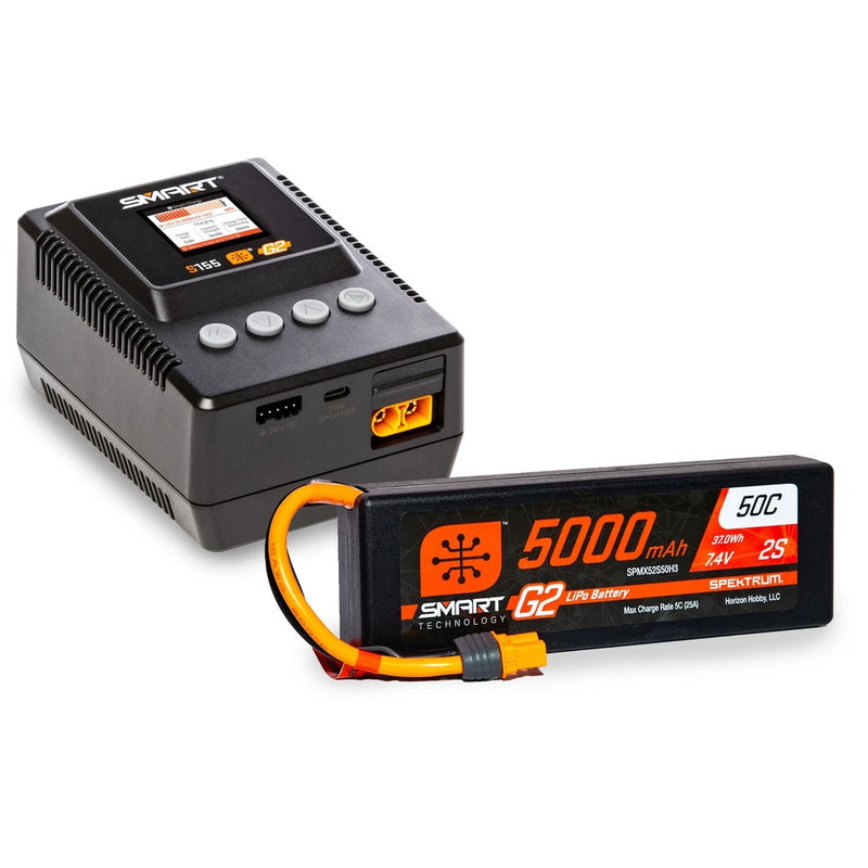 NEW Spektrum Surface Bundle 5000mAh 2S LiPo Battery IC3 with S155 AC Charger