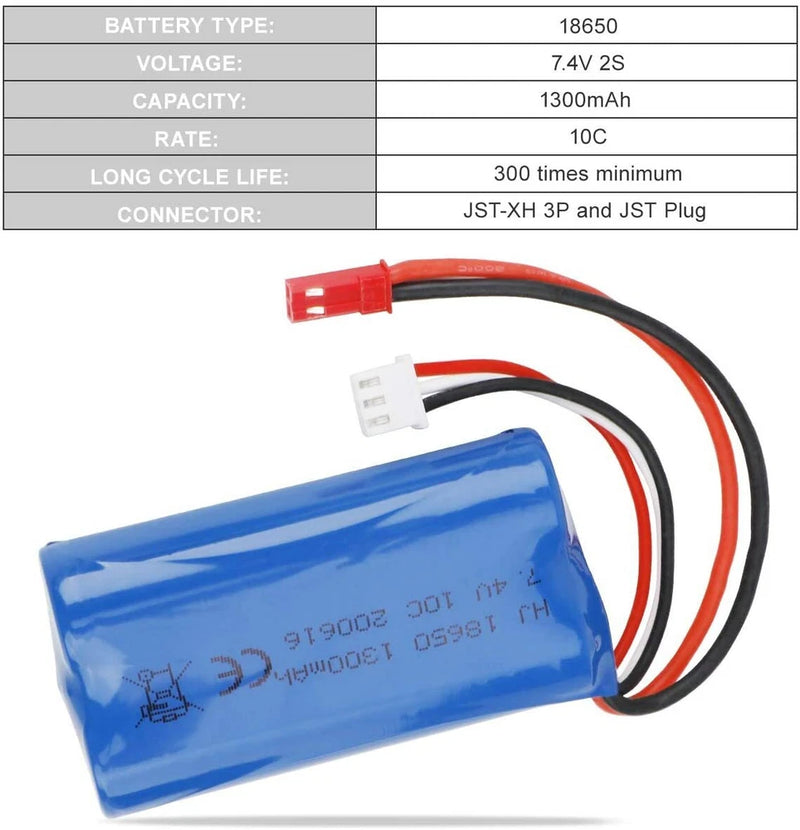 1300mah 7.4v Battery Pack 10c Jst Plug W/ Usb Charger For Rc Car Off Road Truck Battery