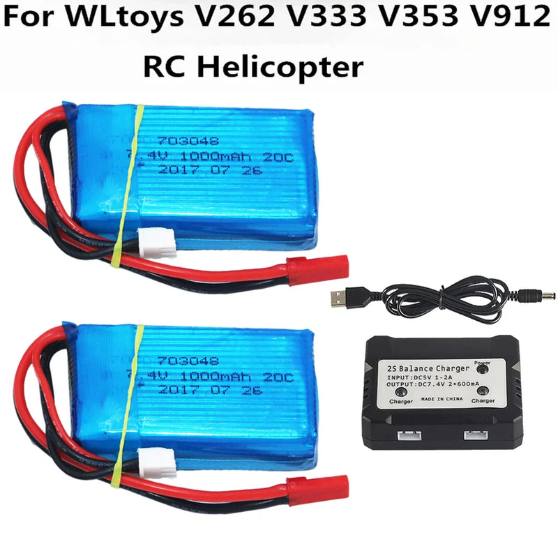 7.4V 1000mAh 20C LiPo Battery for WLtoys V262 V353 V912 RC Helicopter Quadcopter Battery