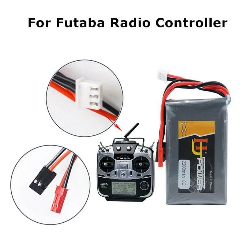 7.4v 2200mah Lipo Battery 2s 8c Jst For Futaba Radius 14SG 16SZ 18SZ 4PLS T6K RC