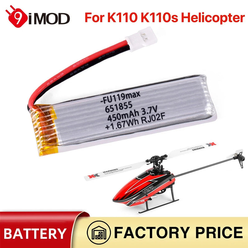 Wltoys Helicopter Battery 3.7V 450mAh for XK K110 K110s V977 V930 Drone