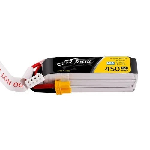 Tattu 450mAh 3s 95C 11.4V HV Lipo Battery Pack with XT30 Plug Long Pack Battery