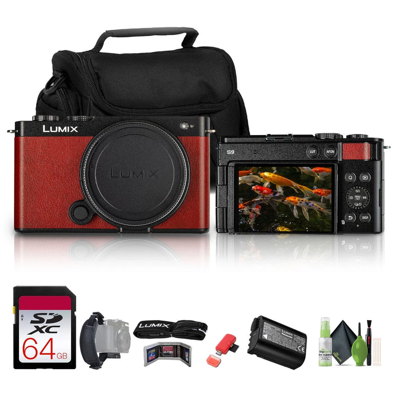 Panasonic Lumix S9 Camera (Red), 64GB Memory Card