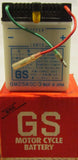 GS motorcycle battery GM2.5A-3C3 with two terminals and red/green wires