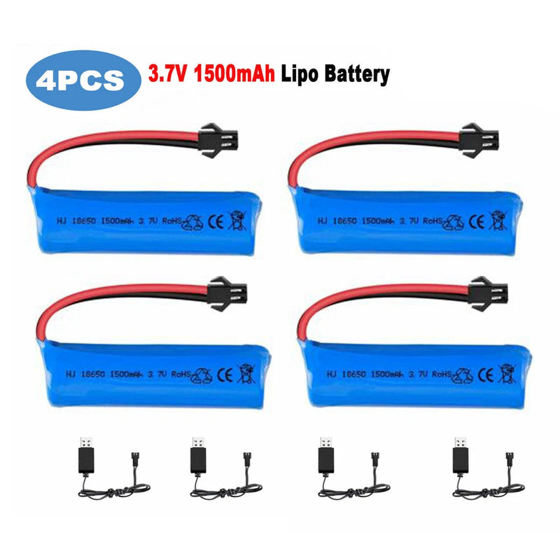 Set of four 3.7V 1500mAh LiPo RC batteries with SM plug and USB charging leads