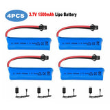 Set of four 3.7V 1500mAh LiPo RC batteries with SM plug and USB charging leads
