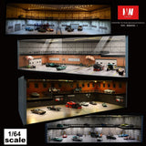 US Diorama 1/64 Car Garage Model LED Lights Diecast Car Display Case Collections