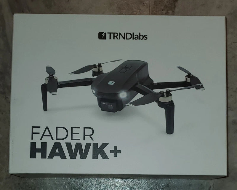 Fader Hawk Plus drone quadcopter in retail box, black quad with four propellers