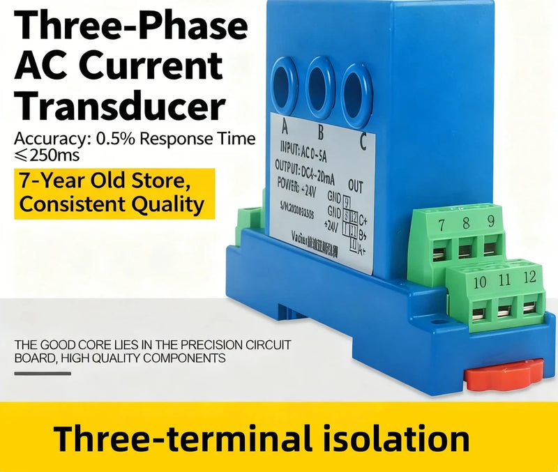 AC Current Transmitter 3-Phase 4-20mA 0-10V RS485 Sensor 0-30A Transducer