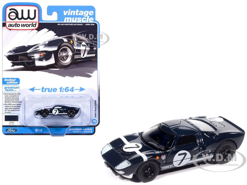 1965 FORD GT40 #7 BLUE BLACK 1/64 DIECAST MODEL BY AUTO WORLD 64522-AWSP208 B