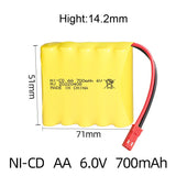 6v 700mah NI-CD AA rechargeable Battery JST plug for RC Electric toys cars Boats