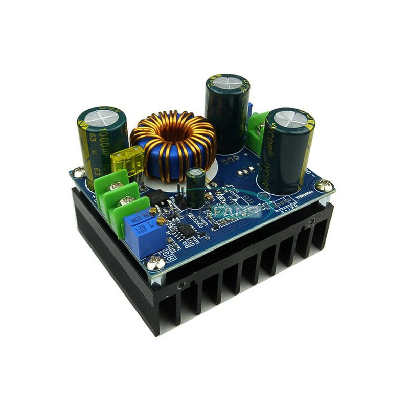 Solar MPPT boost regulator module PCB with inductors and capacitors, terminal blocks