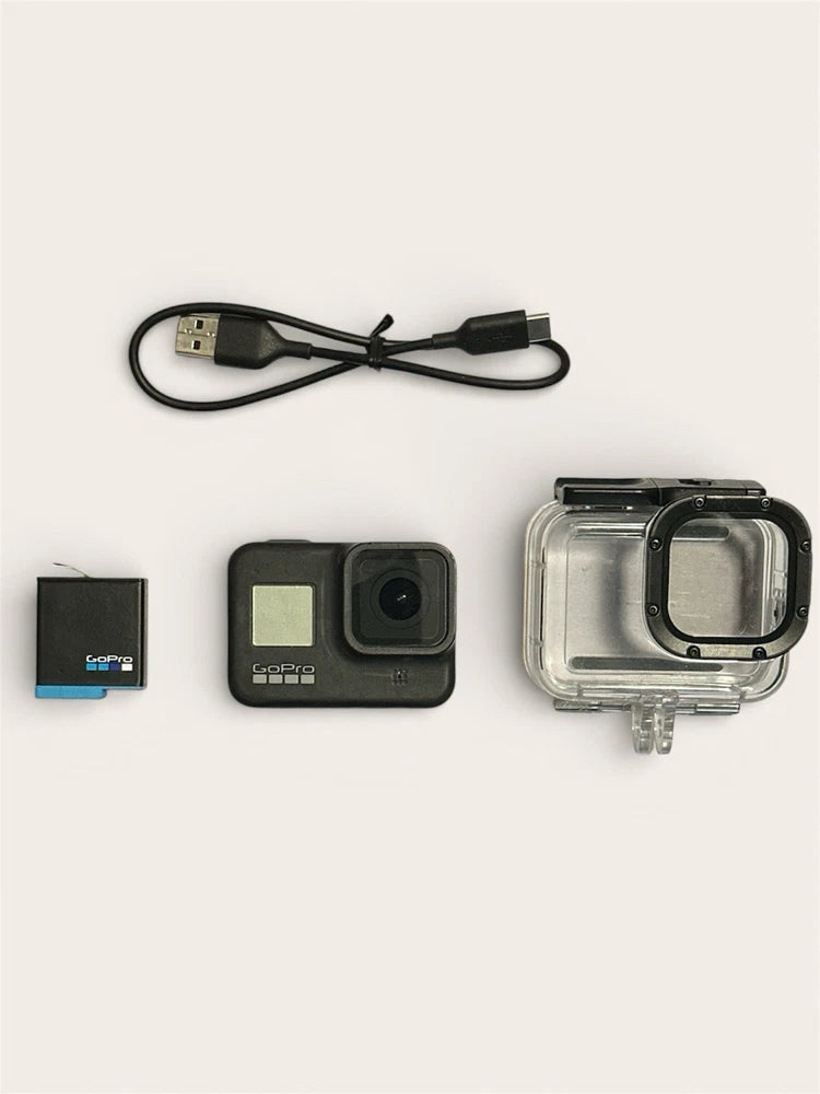 GoPro Hero 8 Black action camera, waterproof case, charging cable