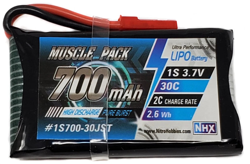 NHX Muscle Pack 1S 3.7V 700mAh 30C Lipo Battery w/ JST Connector